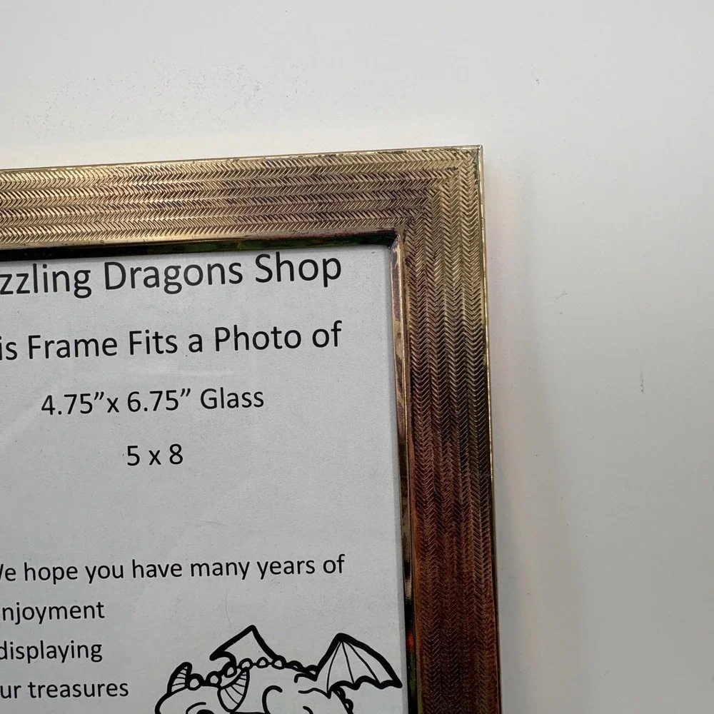 Vintage Brass Photo Frame 5x8 Herringbone Arrow Textured Pattern Dark Patina